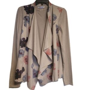 Peter Nygard Beige Knit Faux Suede Blend Floral Cardigan M